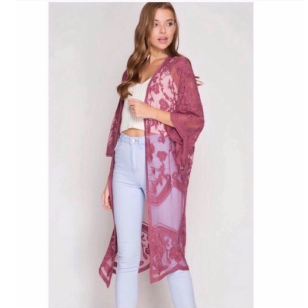 • 2X H P • Crochet Lace Midi Duster Kimono - Blue - Picture 4 of 8